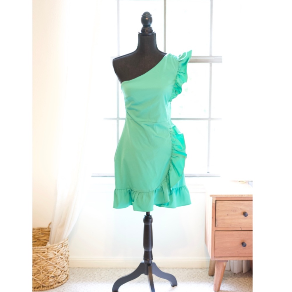 J.Crew One Shoulder in Bright Green Short Dress